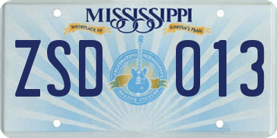 MS license plate ZSD013