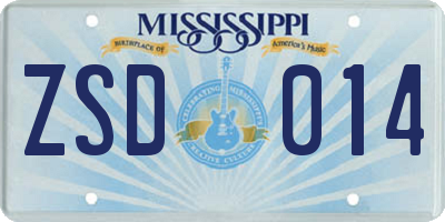 MS license plate ZSD014