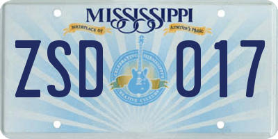MS license plate ZSD017