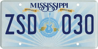 MS license plate ZSD030