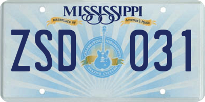MS license plate ZSD031