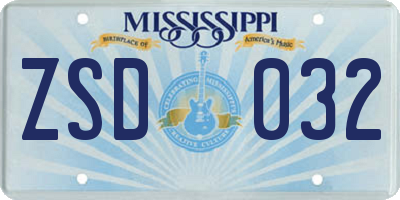 MS license plate ZSD032