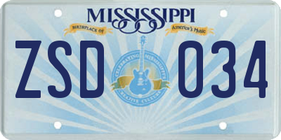MS license plate ZSD034