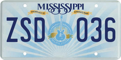 MS license plate ZSD036