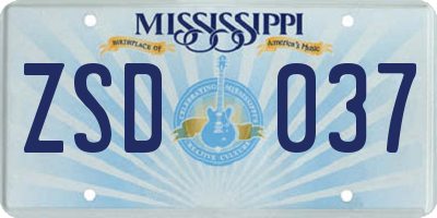 MS license plate ZSD037