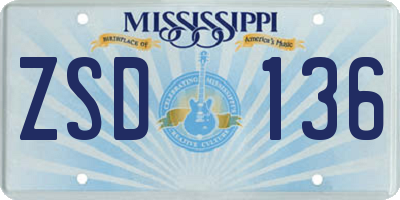 MS license plate ZSD136