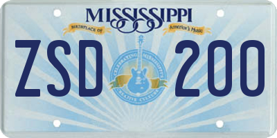MS license plate ZSD200