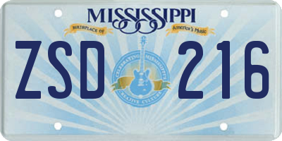 MS license plate ZSD216