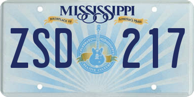 MS license plate ZSD217