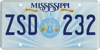 MS license plate ZSD232