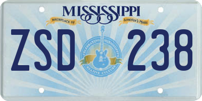 MS license plate ZSD238
