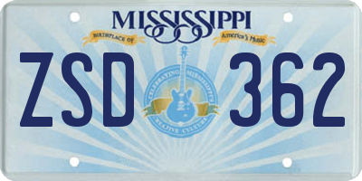MS license plate ZSD362