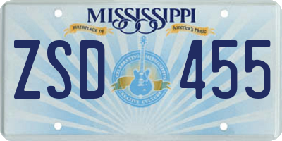 MS license plate ZSD455