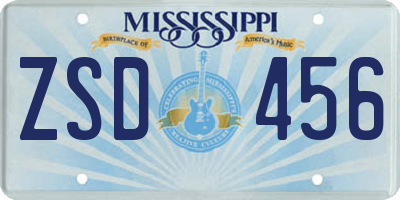 MS license plate ZSD456