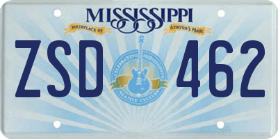 MS license plate ZSD462
