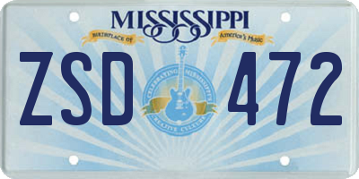 MS license plate ZSD472