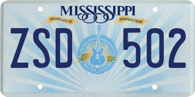 MS license plate ZSD502