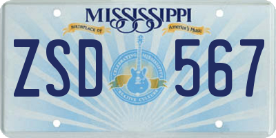 MS license plate ZSD567