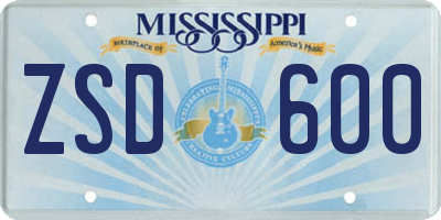 MS license plate ZSD600