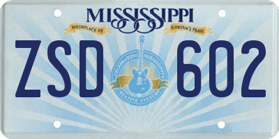 MS license plate ZSD602