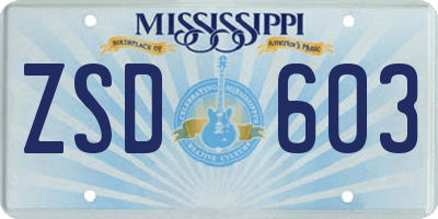 MS license plate ZSD603