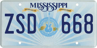 MS license plate ZSD668