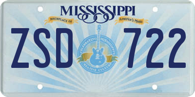 MS license plate ZSD722