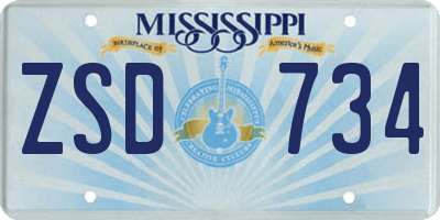 MS license plate ZSD734