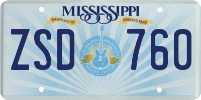 MS license plate ZSD760
