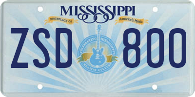 MS license plate ZSD800