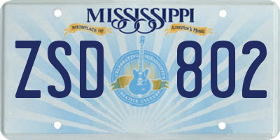 MS license plate ZSD802