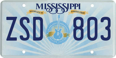 MS license plate ZSD803