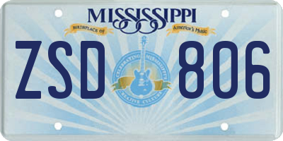 MS license plate ZSD806