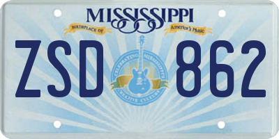 MS license plate ZSD862