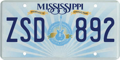 MS license plate ZSD892