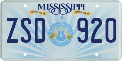 MS license plate ZSD920
