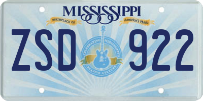 MS license plate ZSD922