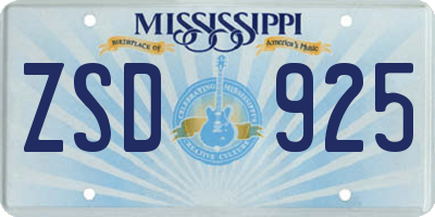 MS license plate ZSD925