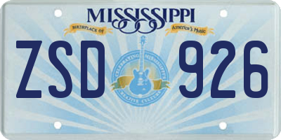 MS license plate ZSD926