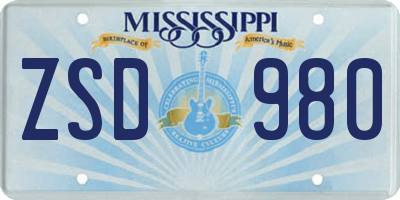 MS license plate ZSD980