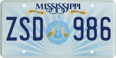 MS license plate ZSD986