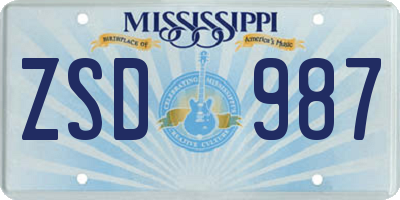 MS license plate ZSD987