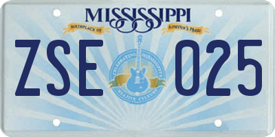 MS license plate ZSE025