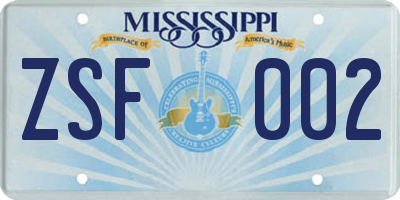 MS license plate ZSF002
