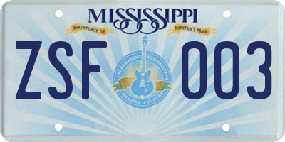 MS license plate ZSF003