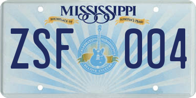 MS license plate ZSF004