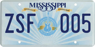 MS license plate ZSF005