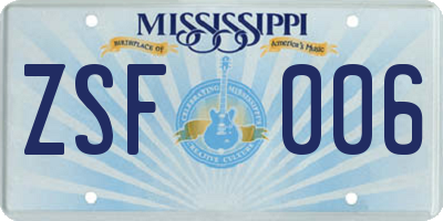 MS license plate ZSF006