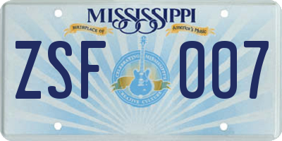MS license plate ZSF007