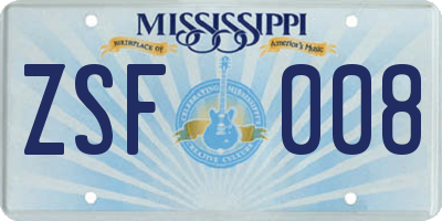MS license plate ZSF008